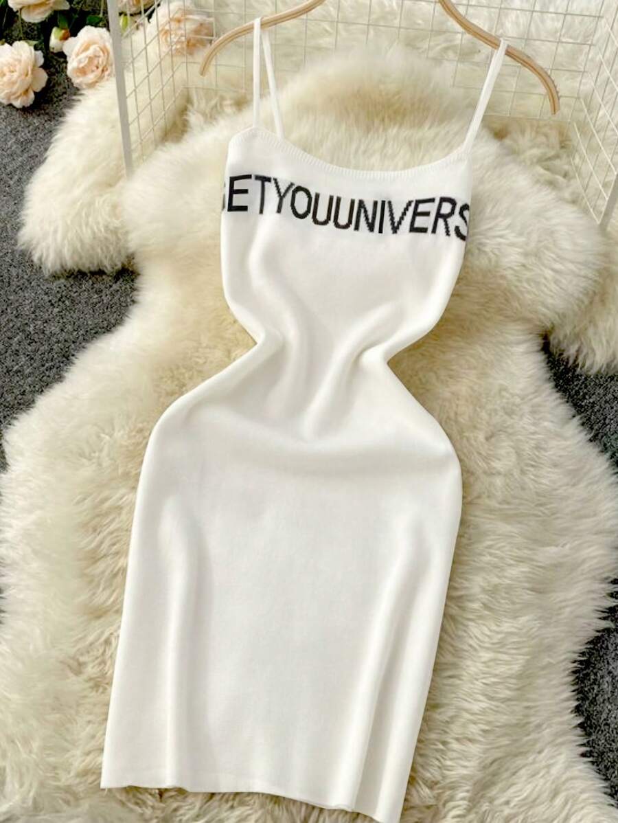 INAWLY 女士印花基礎日常坦克上衣毛衣連衣裙 - 白色 - 查看 1