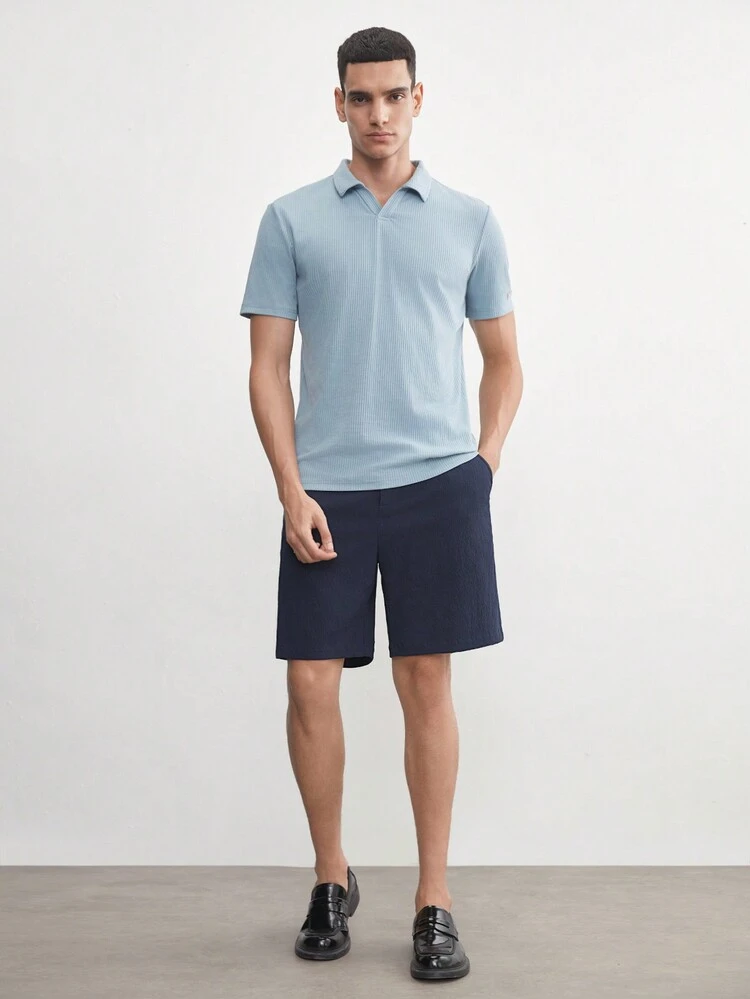 Easy Care Men's Woven Business Casual Premium Stretch Wrinkle-Free Solid Straight Shorts, Suitable For Summer