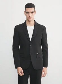 AKNOTIC Business Casual 易護理2入組男士老錢款黑色彈性織物西裝 - 黑色 - 查看 3