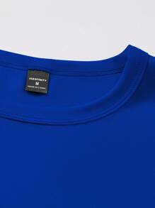 Manfinity Homme Áo thun nam tay ngắn cổ tròn in chữ thập mùa hè - Màu xanh lam - Xem 3