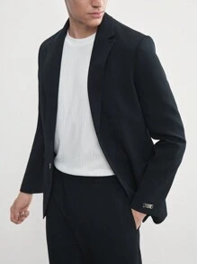 AKNOTIC Business Casual Easy Care 2pcs Men's Old Money Style Woven Business Slim Fit Suit Jacket Elastic Waist Drawstring Suit Pants Set For Spring And Summer - Navy Blue - View 6