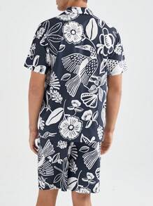 Conjunto de camisa de manga corta con estampado completo y pantalones cortos para hombre, para ropa de verano en casa