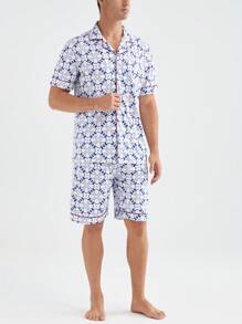 夏季居家服男款全印花短袖短褲套裝 - 彩色 - 查看 4