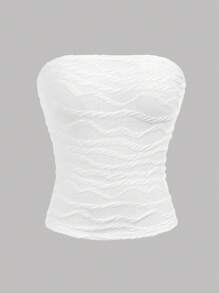 SHEIN Girlism 少女白色纹理针织露肩上衣