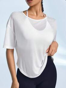 Easithlete Crew Neck Solid Color Short Sleeve Sports T-Shirt For Summer - White - View 5