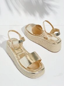 SHUZIA Women's Solid Color New Summer Casual Non-Slip Wedge Heel Thick Bottom Sandals - Gold - View 2