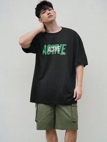 DAZY Men's Summer Letter Printed Round Neck Short Sleeve Casual T-Shirt And Cargo Pocket Shorts Set - Black - View 6
