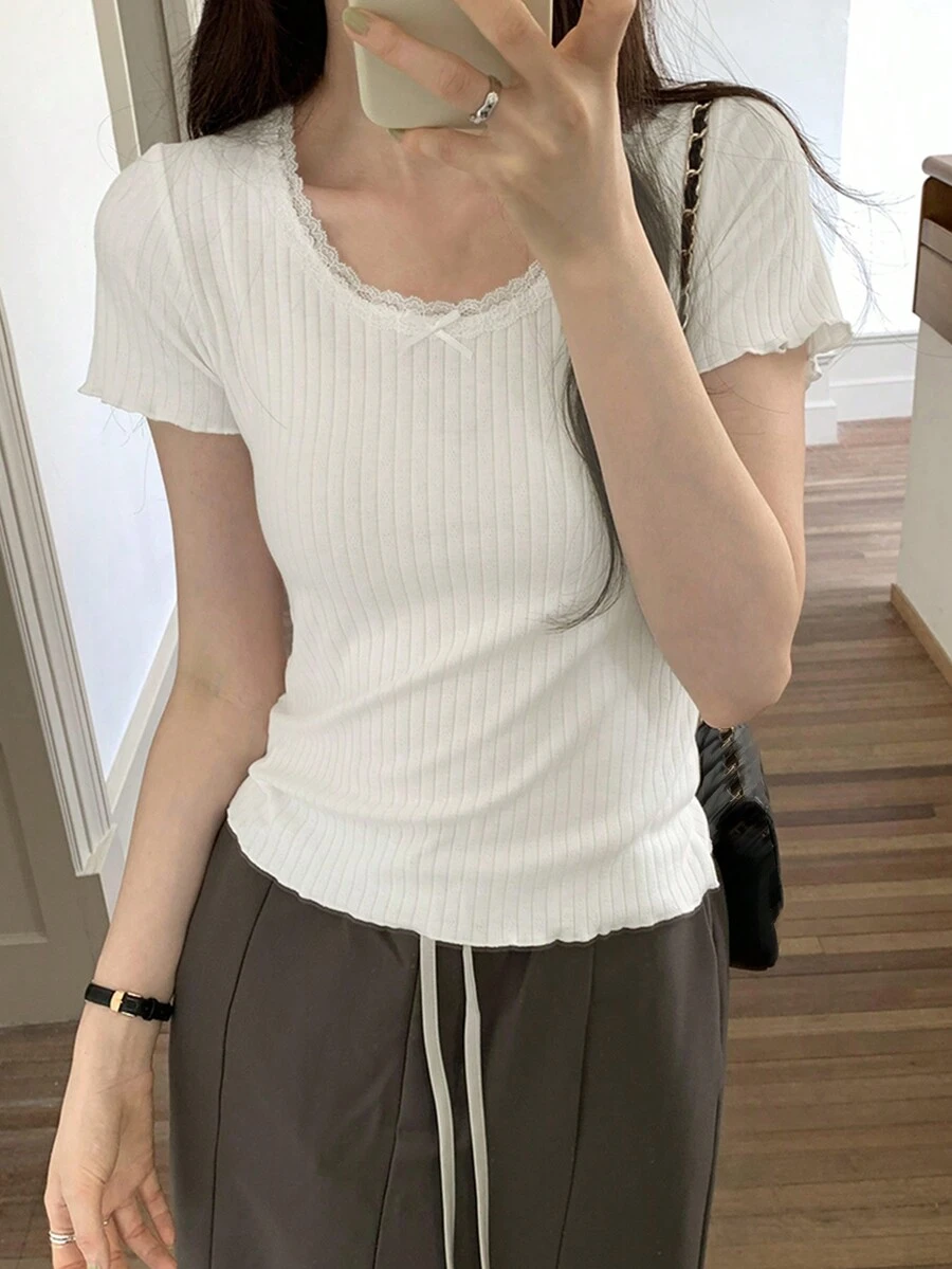 Women's Casual Daily Lace Patchwork Knit Top