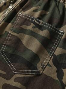 Teen Boy Street Style Camuflaj Blocare de culoare Blugi cu talie elastică