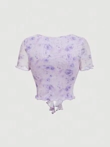 SHEIN MOD Women's Romantic Pink Printed Summer T-Shirt With Flowing Straps,Valentine Outfits