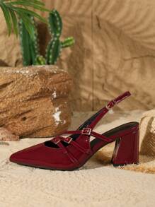 2025秋冬新款大码女式尖头粗跟高跟鞋，性感休闲派对鞋，职业工作鞋，后拉链街头高跟鞋，春夏闭趾凉鞋，红色，优雅，女士高跟鞋，优雅