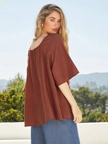 Forever 21 Chemise de vacances décontractée pour femmes, unie de couleur unicolore avec nouage à l'encolure
