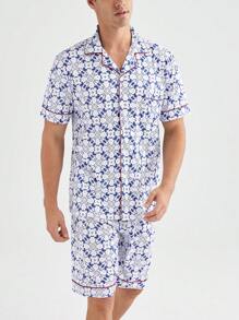 夏季居家服男款全印花短袖短褲套裝 - 彩色 - 查看 7
