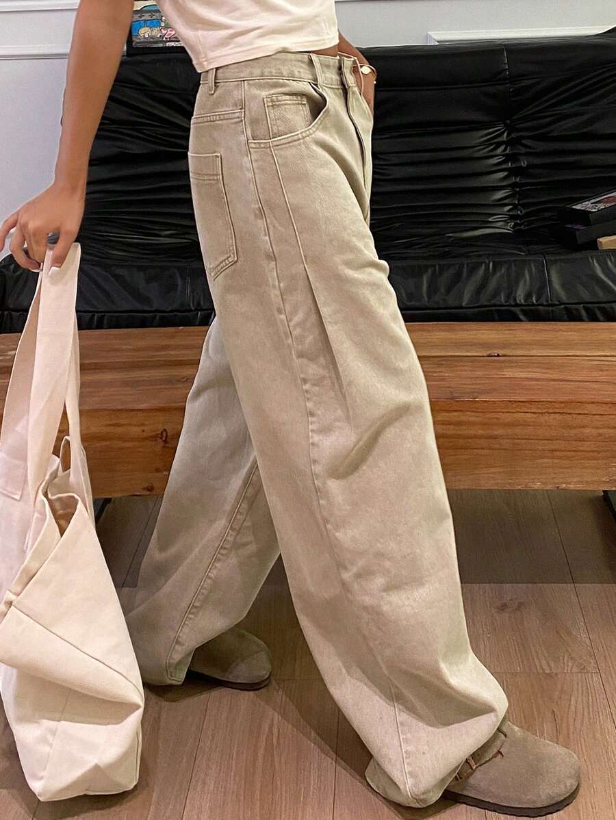 DAZY Ladies' Flared Jeans With Bleach Wash And Distressing,Ladies