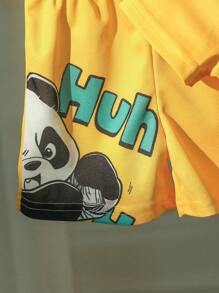 Infant Cartoon Printed Sleeveless Top And Printed Shorts Set - Yellow - View 3