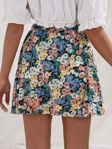SHEIN Cottnline WOMEN BOTTOM PILED MINI SKIRT - Multicolor - View 2