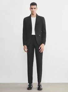 AKNOTIC Business Casual 易護理2入組男士老錢款黑色彈性織物西裝 - 黑色 - 查看 1