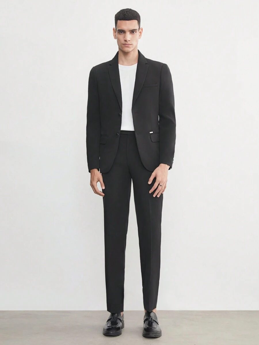 AKNOTIC Business Casual 易護理2入組男士老錢款黑色彈性織物西裝 - 黑色 - 查看 1