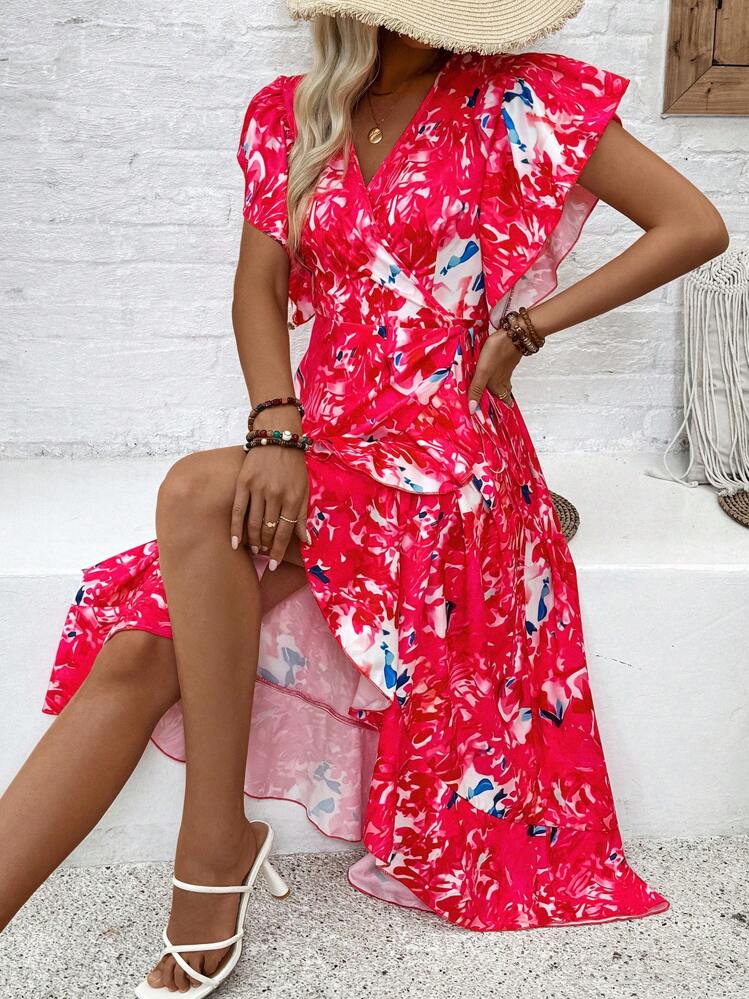 Breezaya Women's Floral Print Holiday Style Dress With Ruffled Sleeves - Multicolor - View 4