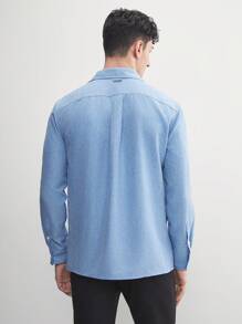 AKNOTIC Business Casual Easy Care Men's Woven Casual Navy Blue Solid Slim Fit Shirt With Straight Shoulders, Long Sleeves, Suitable For Spring And Summer