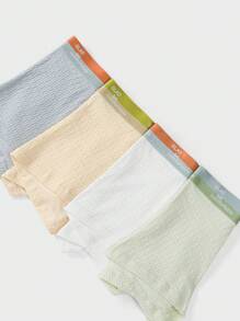 Teen Boy 4pcs Color Block Breathable And Comfortable Flat Angle Shorts Underwear Set For Summer, Made Of Unique Fabric