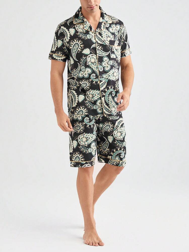 Men's Random Printed Short-Sleeved Shorts Homewear Set