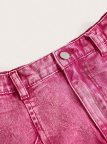 SHEIN 少女丹寧短褲 - 粉色 - 查看 3