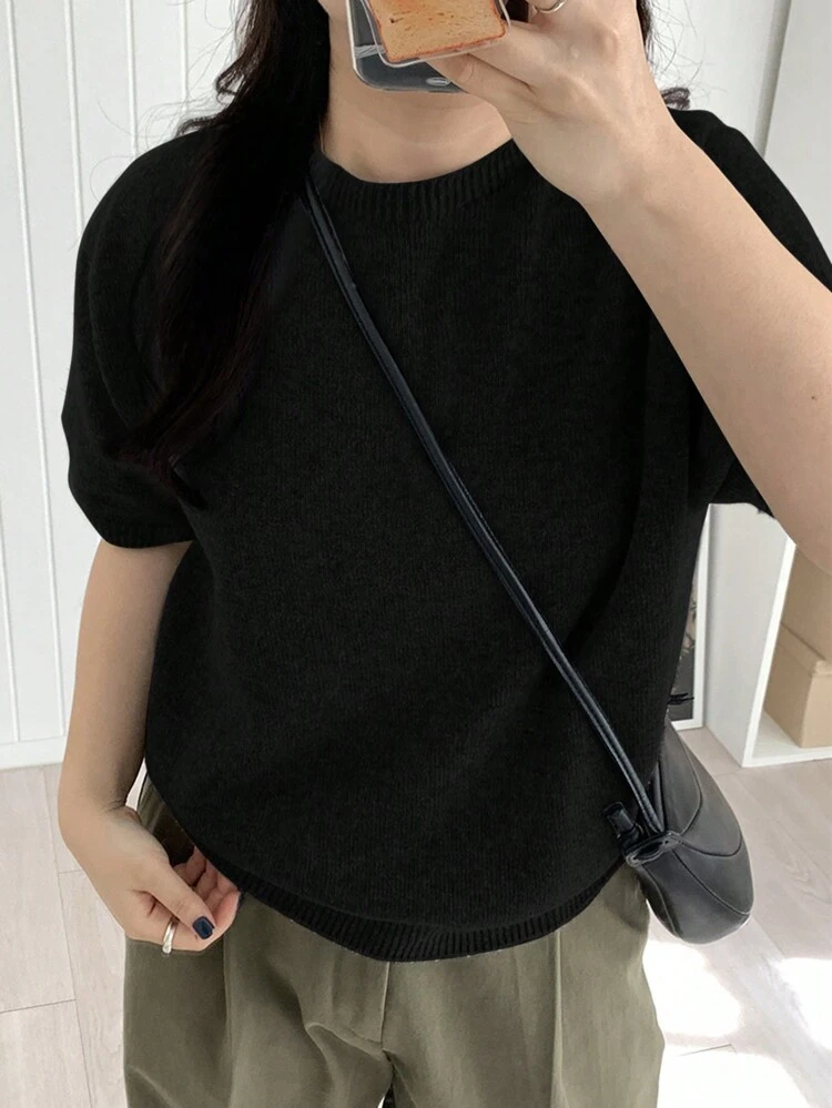 Dazy Petite Plus Plus Size Casual Solid Color Short Sleeve Knit Top For Spring And Summer