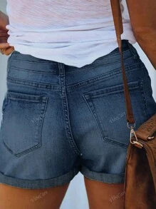 Shorts vaqueros básicos con dos botones y bolsillos para mujer