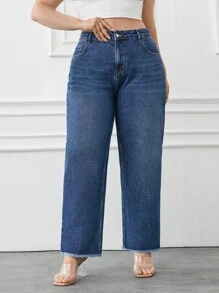 EURMUSE Women High Waist Mom Cut Raw Hem Plus Size Jean