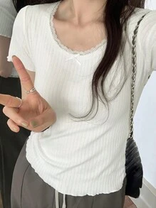 Women's Casual Daily Lace Patchwork Knit Top