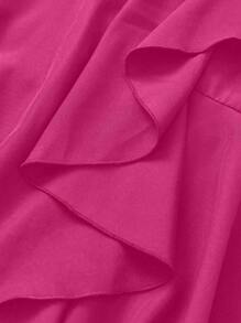 Chiquease Falda elegante de cintura alta para mujer en unicolor con dobladillo de cola de pez con ribete de volantes y lazo - Rosa Fucsia - Ver 7