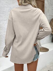 EMERY ROSE Áo Sơ Mi Dài Tay Trễ Vai Màu Trơn Cho Nữ Cho Mùa Xuân/Hè - Màu be - Xem 2