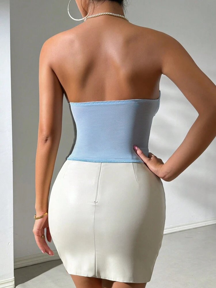 Women's Solid Color Fishbone Ruched Summer Sleeveless Tube Top