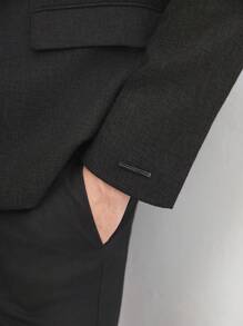 AKNOTIC Business Casual 商务休闲男士编织人字纹西装外套，适合春夏季和秋冬季 - 黑色 - 查看 11