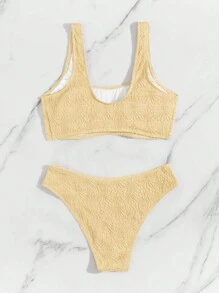 SHEIN Swim 女士假期固色性感比基尼套裝，兩件式 - 杏色 - 查看 5