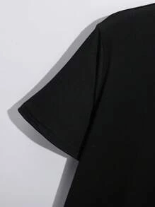 Men's Letter Printed T-Shirt And Drawstring Waist Shorts Set - Black - View 5