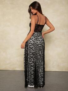 Forever 21 Lace Long See-Through Patchwork Hot Girl Sexy Top - Black - View 2