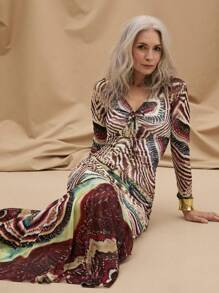 Miaspire Women's Spring/ Fall Tiger Print Long Sleeve Slim Fit Elegant Dress With Fish Tail Hem