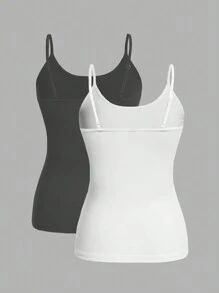 SHEIN EZwear 2pcs Women's Tight-Fitting Casual Camisole Tank Top Suitable For Summer - Multicolor - View 2