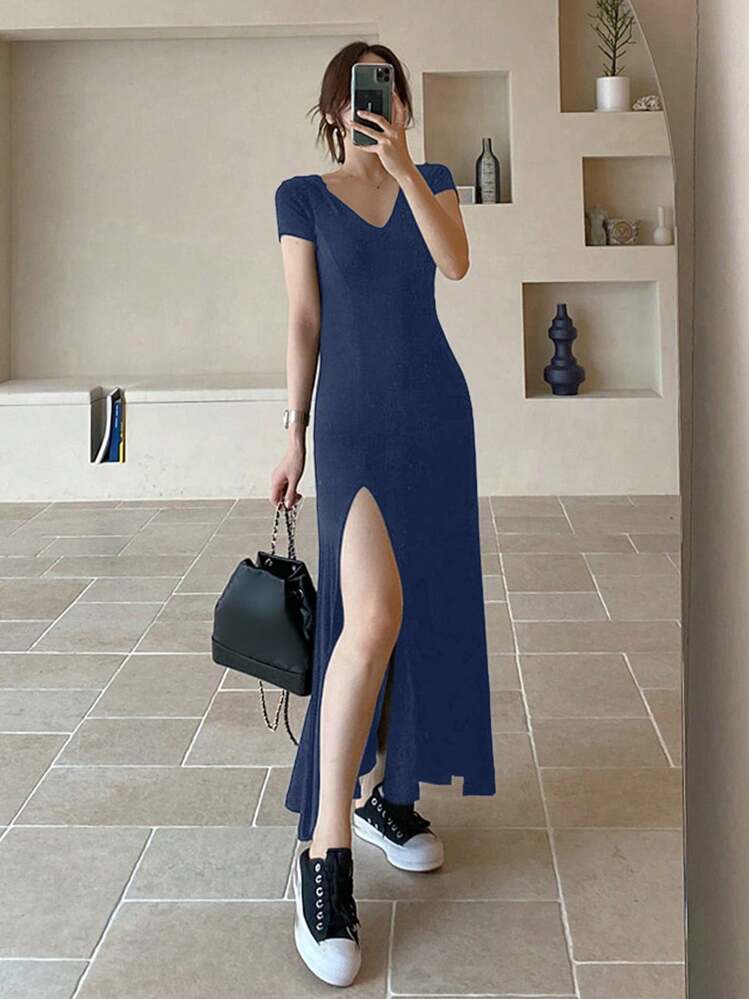 DAZY Women s Summer Casual Solid Color Long Hooded Dress With High Side Slit SHEIN UK