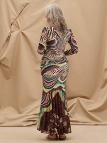 Miaspire Women's Spring/ Fall Tiger Print Long Sleeve Slim Fit Elegant Dress With Fish Tail Hem