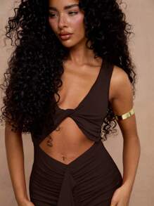 MUSERA Slinky Cut Out Ruched Drape Maxi Dress Holiday Vacation Summer Wedding Guest Ibiza Beach Festival Fall Night Out Wedding Guest Elegant Birthday Night Out Date Night Fall Party - Brown - View 3