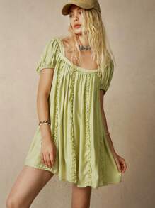 Bohemela 女式假日露背襯托荷葉邊裝飾連領帶連衣裙