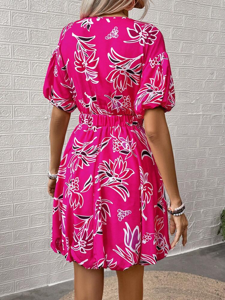Women's Random Print V-Neck Short Sleeve Dress