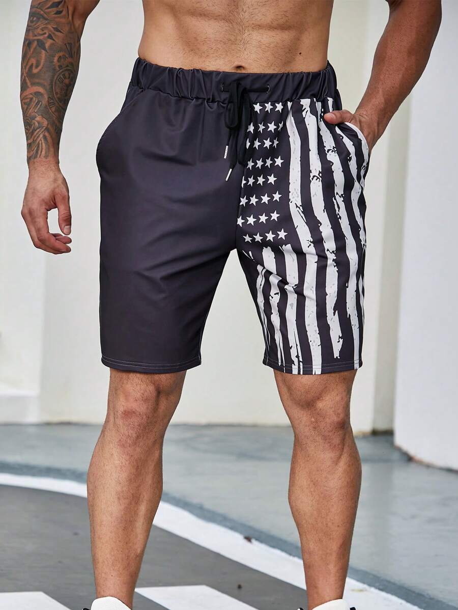 Manfinity Homme Men Loose Fit Cartoon Printed Casual Shorts With Drawstring Waist - Black - View 1