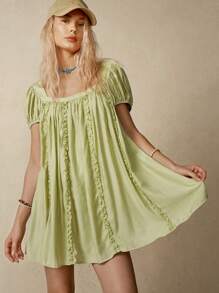 Bohemela 女式假日露背襯托荷葉邊裝飾連領帶連衣裙