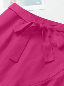 Chiquease Falda elegante de cintura alta para mujer en unicolor con dobladillo de cola de pez con ribete de volantes y lazo - Rosa Fucsia - Ver 5