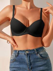 3pcs Women's Black & White Solid Color Comfortable Supportive Underwire Bra Set - Multicolor - View 3