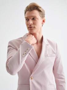 Manfinity VCAY 2pcs Men New Style Woven Casual Slim Fit Suit Set - Pink - View 4